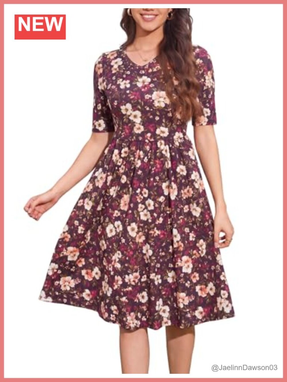 Women's V-Neck Nursing Dress Cotton Breastfeeding Maternity A-Line Knee Length